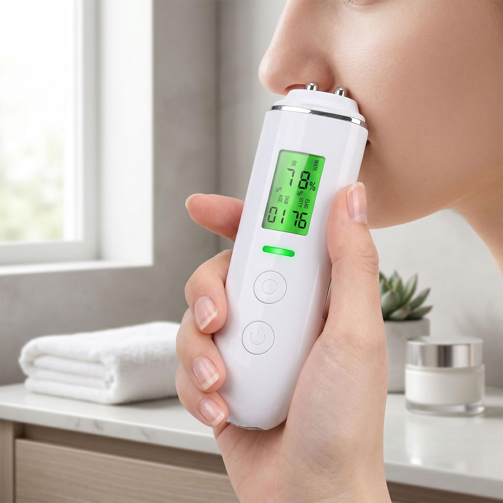 Yinhing Tester per L'Idratazione della Pelle – Analizzatore Digitale Ad Alta Precisione per Idratazione e, con Ampio Display LCD – Ideale per Uso Domestico, in Viaggio e in Salone (WHITE)
