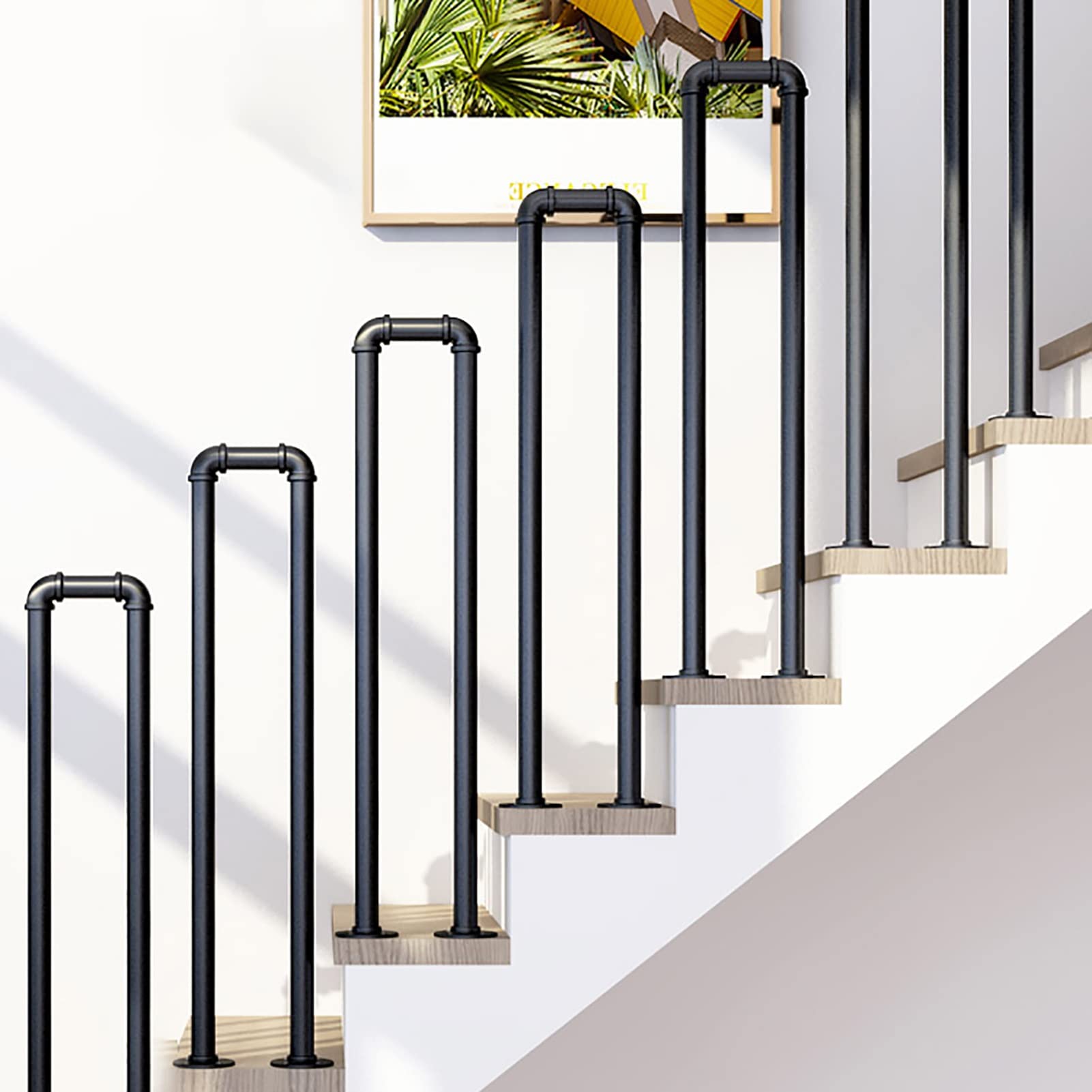 Rampe d'escalier vintage en fer forgé pour marches intérieures et terrasse