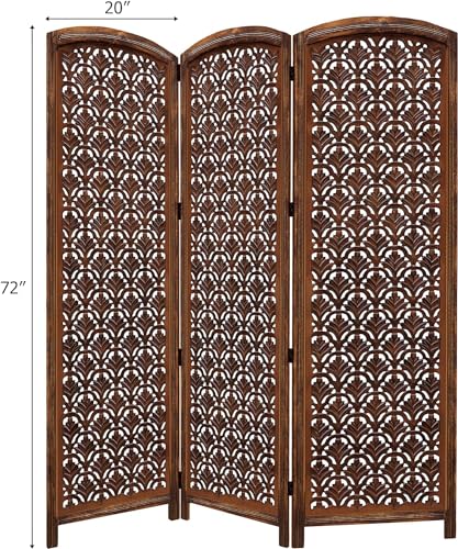 Image of Classic Wood and Craft Wooden Room Divider Partition for Living Room, Privacy Partition, Partition Wall, Divider for Makeup Studio /Office (3 Panels - Taj Design)