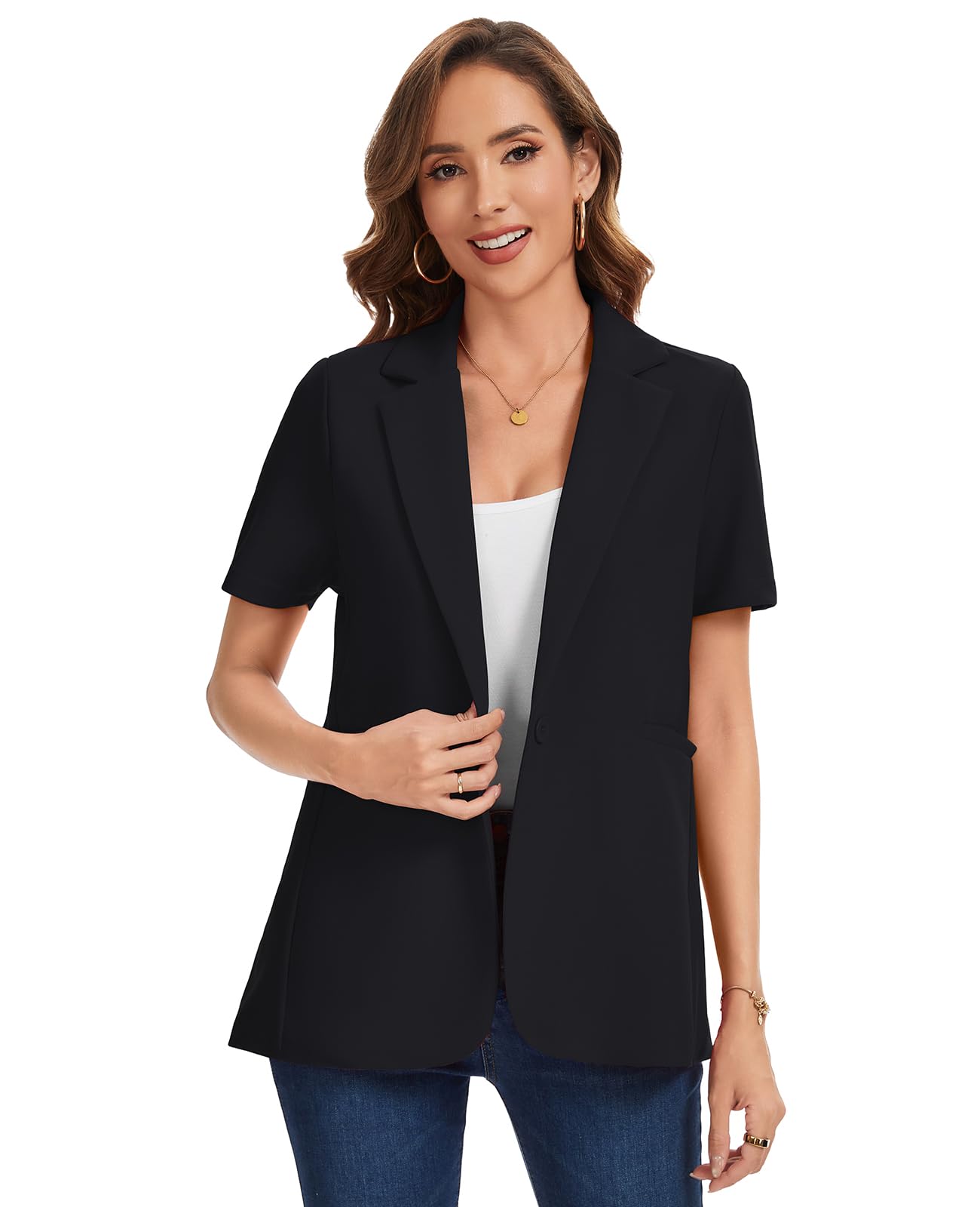 Blazer for Women Business Casual Classic Fashion Short Sleeve Solid Blazers Suit Jackets