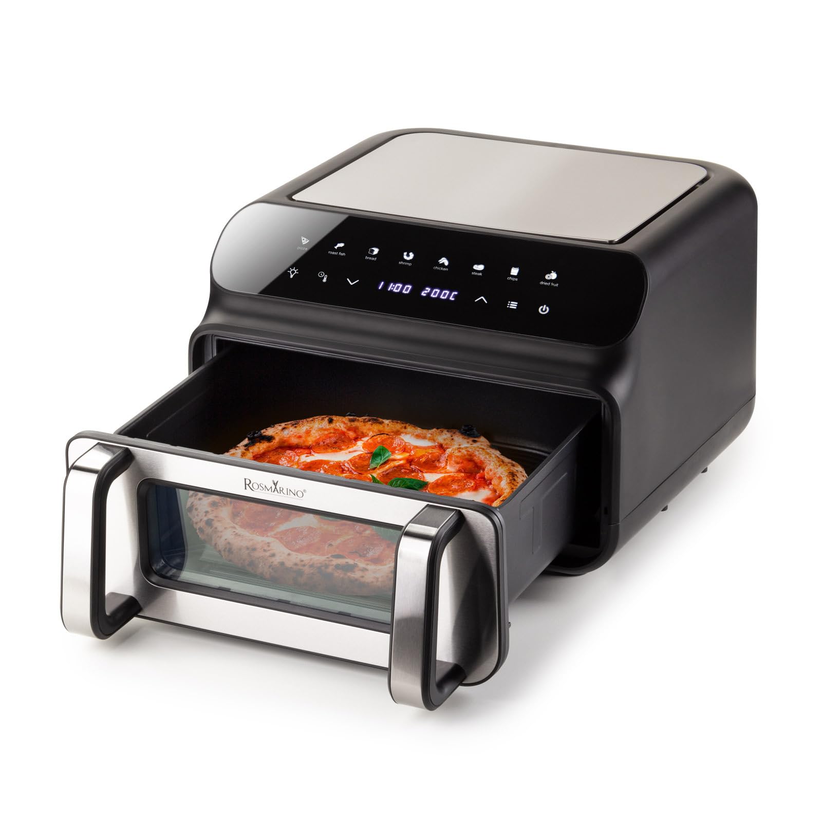 Rosmarino Infinity MasterPro Heißluftfritteuse Airfryer 10L - Multifunktion 5-in-1: Heißluftfritteuse, Elektrogrill, Backofen, Dehydrator, Mikrowelle | Große Familiengröße | Energiesparend