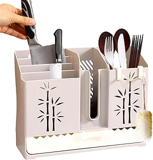 Dubbulon Cutlery Drying Holder, No Punching, Cutlery Basket, Split Cutlery Stand, Draining Tray for Cutlery for Kitchen Organisation, Utensil Storage for Spoons, Forks, Chopsticks