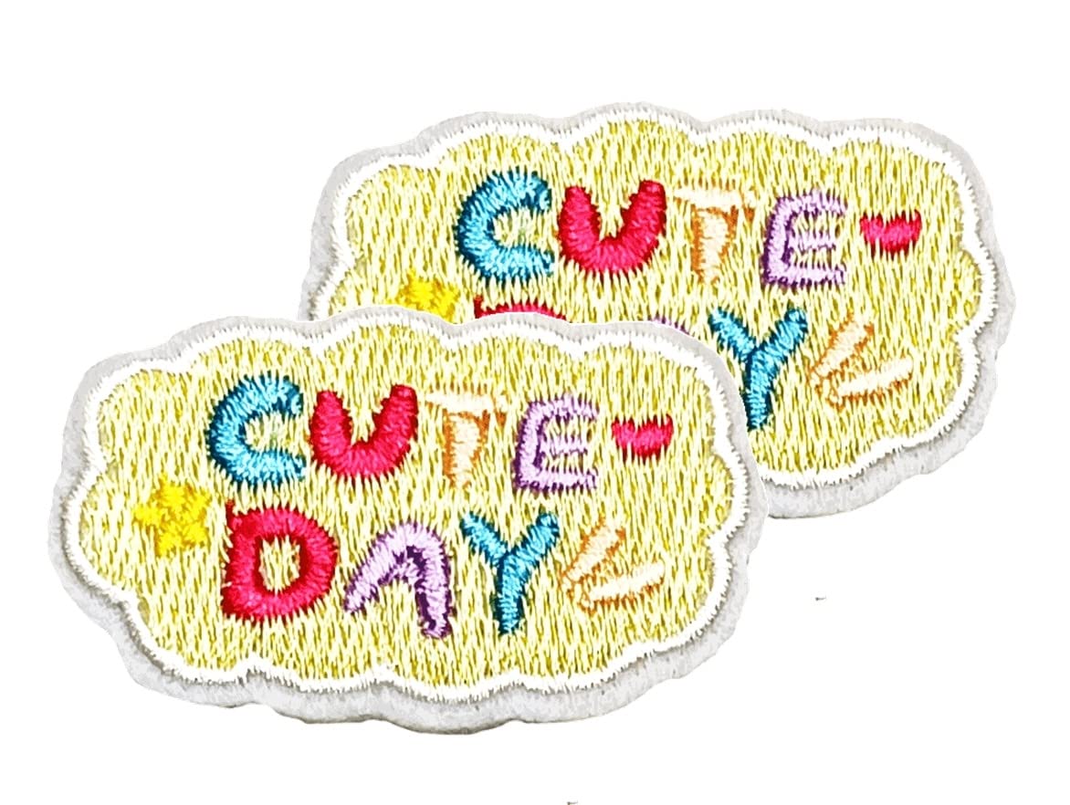 Tiny Truly Cute Day Cartoon Children Kid Patches Embroidered Appliques Symbol Badge Clothes Jeans T-Shirt Hat Backpacks for Women Men (2 PCS)