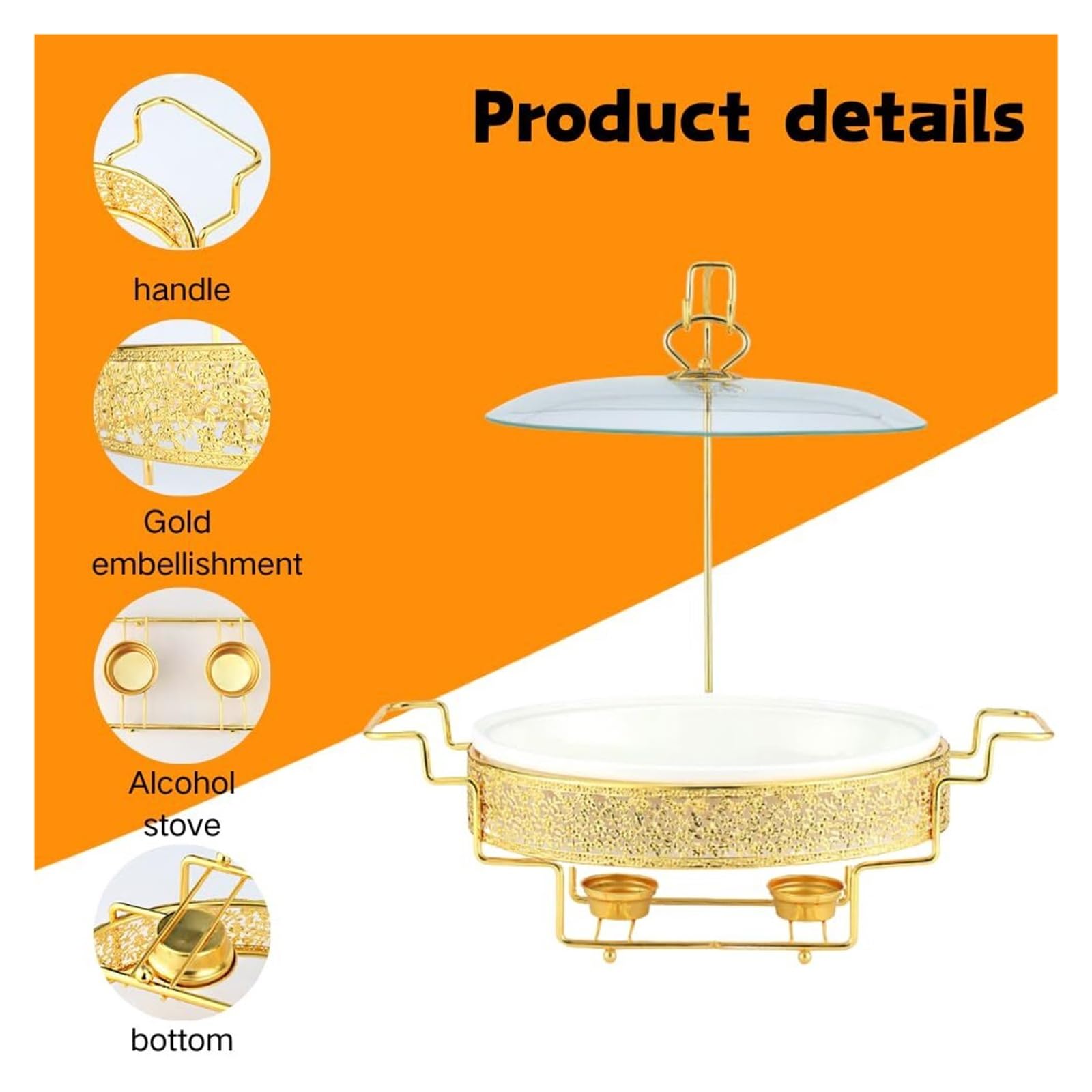 Scaldavivande in Ceramica Oro for Buffet | Rinforzo con Finitura Simil Marmo, Buffet Scaldavivande for Feste(3L)