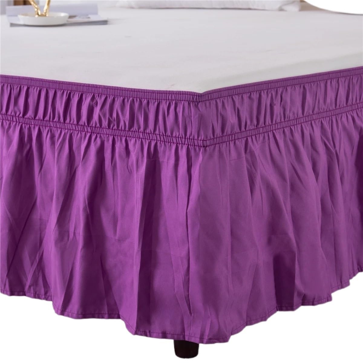 UDHSNJZG Bed Skirt Bed Skirt Wrap Around Elastic Skirts Ruffles Dust Ruffled Pastoral Solid Color Twin/Full/Queen/King 15 Inch(PURPLE,198 * 203+38cm)