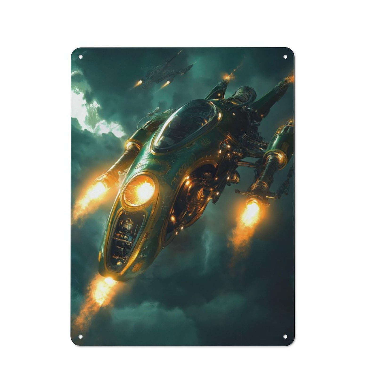 Junmoney Green Spaceship In Flight Vintage Tin Sign 40X30cm With For Living Room Or Hallway, For Living Room Decor Lovers