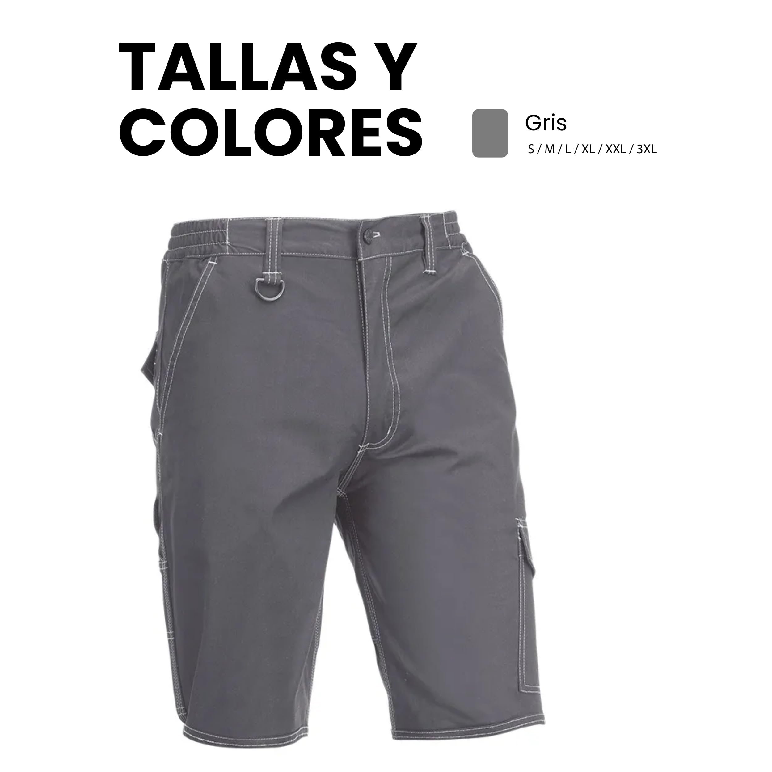 Juba Pantalón Corto Multibolsillos 68% algodón, 30% poliéster y 2% Elastano, 260 g/m², Gris, M