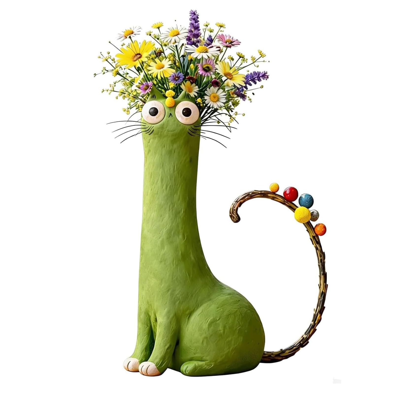 Handcrafted Cat Vase, Whimsical Resin Flower Vase, Funny Green Cats Ornaments for Flower Holder & Home Decor, Unique Cat Themed Gift for Cats Lovers Birthday Housewarming