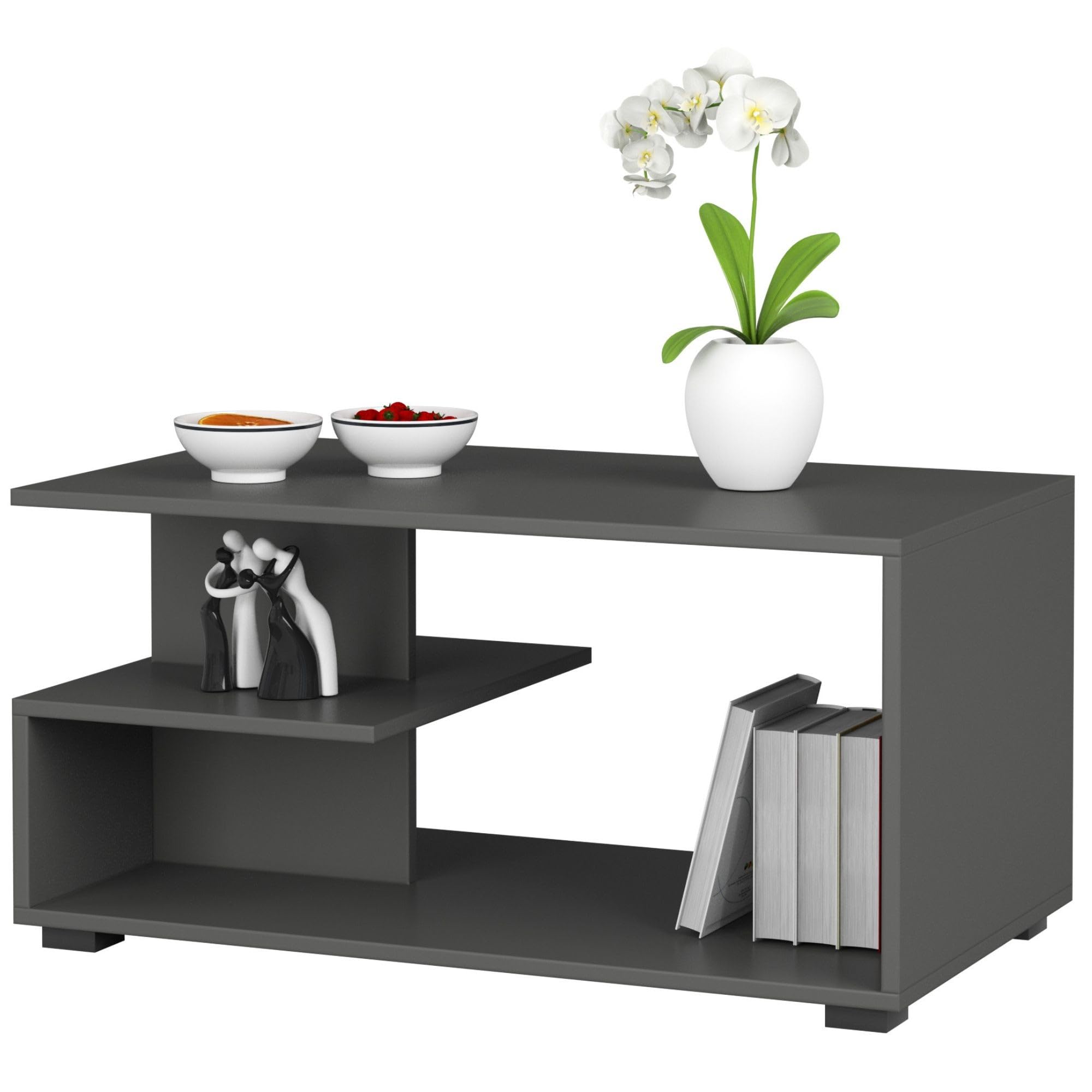 AKORD | Tavolino da Caffè in Legno | Tavolo Salotto Moderni | Credenza per il Soggiorno | Arredamento Casa | Tavolini a 3 livelli | Piano in laminato 16mm | 90 x 45 x 51 cm | Grafite Grigio