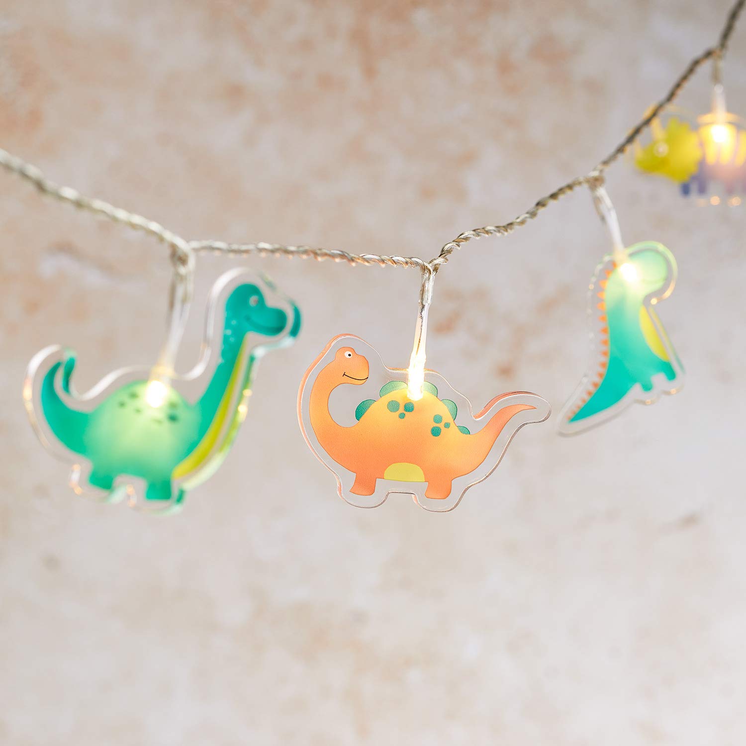 Lights4funDinosaur String Lights Kids Bedroom 12 Warm White LEDs 1.65m Battery Timer Indoor Use