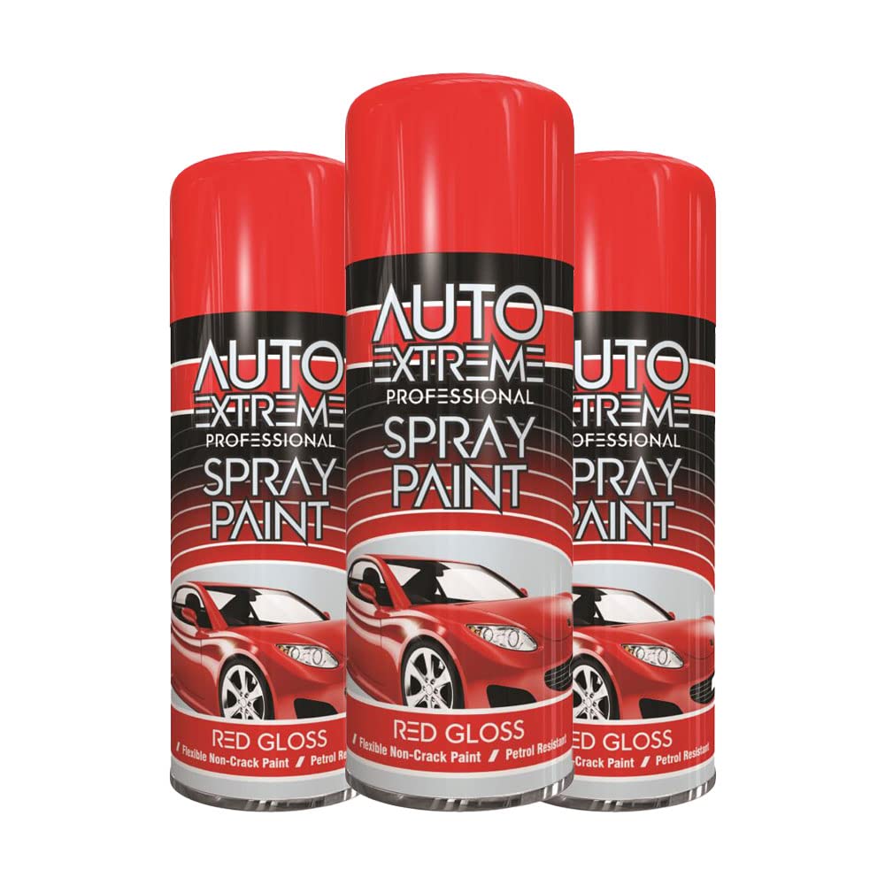 Classic Signature - 3 x Auto Extreme Red Gloss Spray Paint 400ml Professional Quality, Perfect Finish for Cars, Bikes,Vans, Metal, Wood