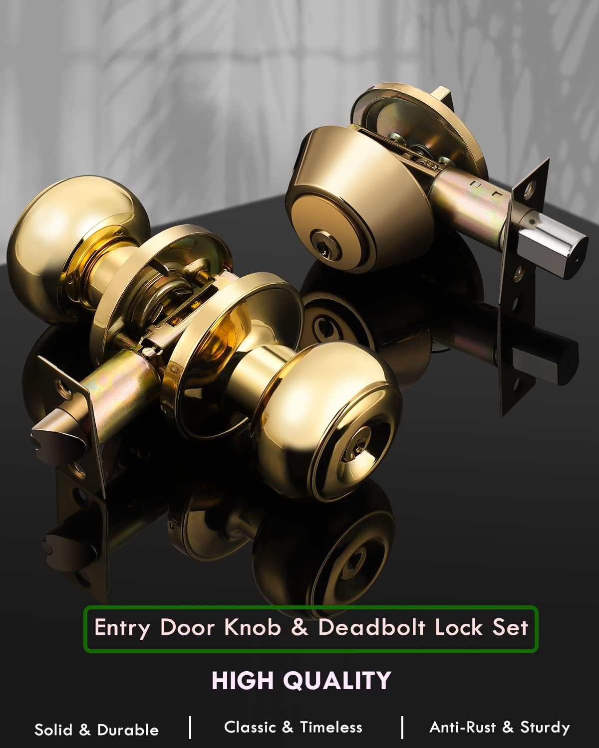 Fеаturеd Prоduсt 4 Pack Keyed Alike Entry Door Knob and Single Cylinder Deadbolt Lock Combo Set, Front Door Entry Knobs Lockset and Deadbolt Combination Set, Keyed Entry Knobset with Same Keys, Polished Brass