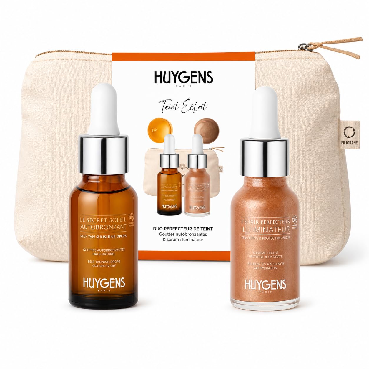 HUYGENS Glow Drops Duo – Highlighter Make-up & Bronzing Drops Gesicht