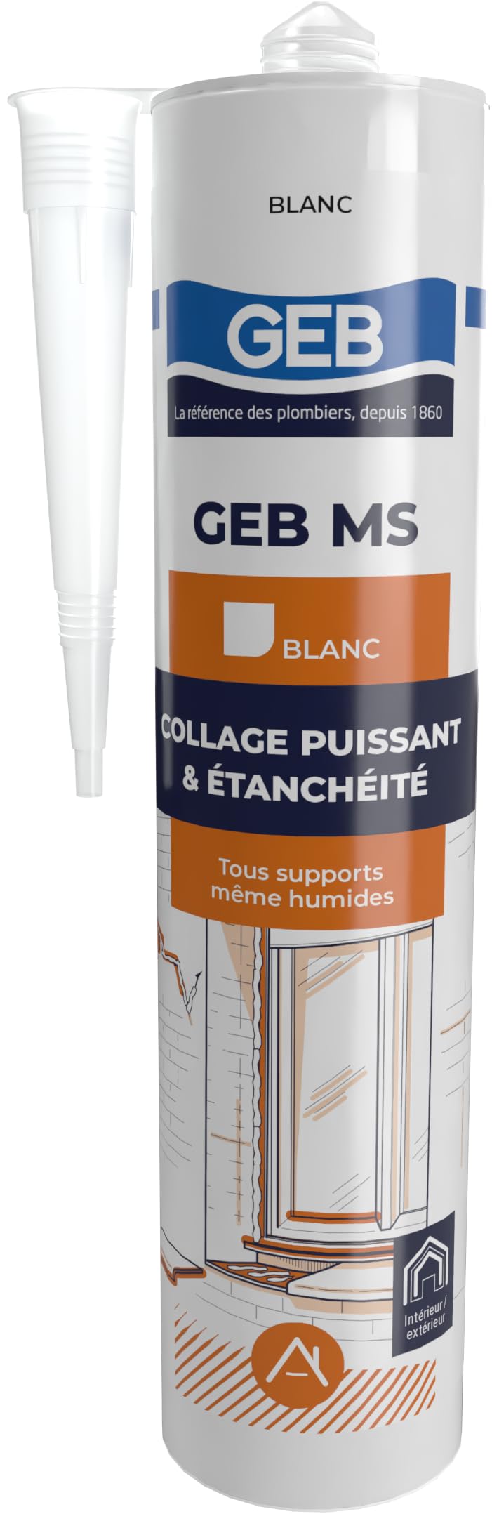 GEB MS Polymère multi-​usage pour collage, étanchéité, jointoiement rebouchage de fissure. 280ml - Blanc