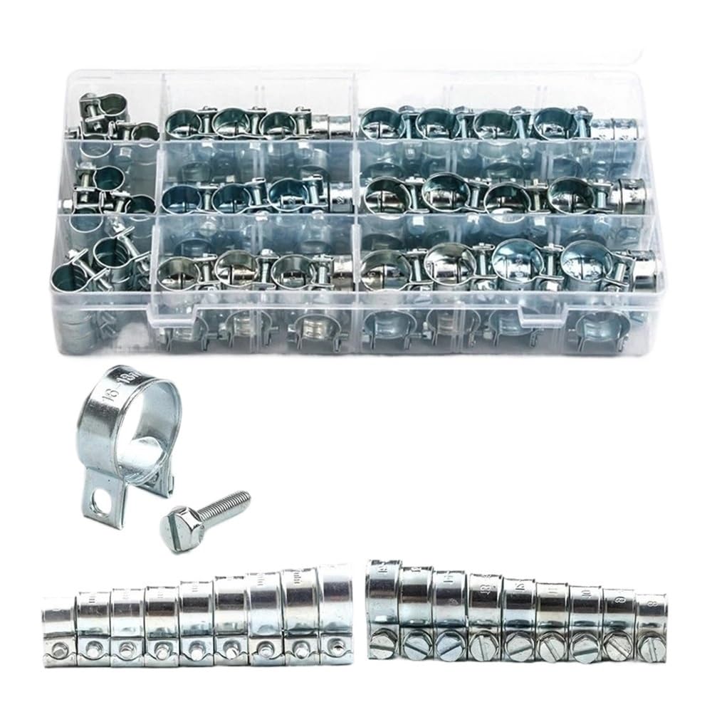 Weoodoer One Color 135/60Pcs Hose Clamp Double Ears 8-18Mm Worm Drive Fuel Water Pipe Clamps Clips Assorted Kit