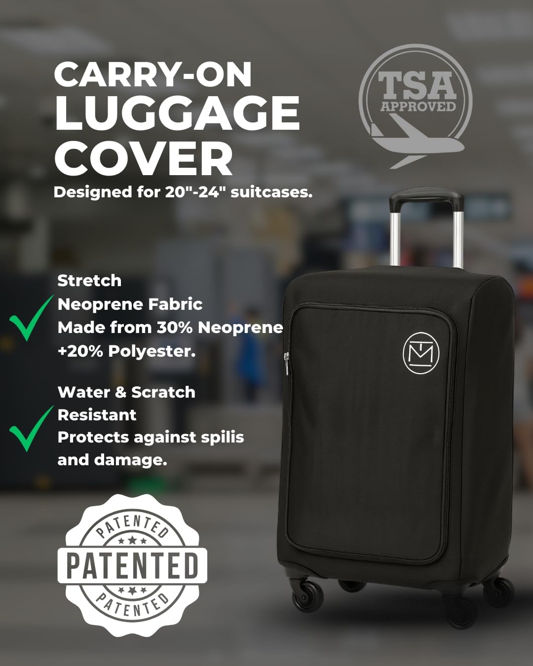 TRENDMAKERS Patented Suitcase Cover with Laptop Pocket – TSA Approved, Fits 20"-24” Carry-On, Luggage cover, Stretchable Travel Accessory (Black), Travel Essentials. image 2