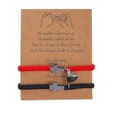 MMIUAEG Heart Matching Couple Bracelets Set Handmade Braided Adjustable Rope Bracelets Cross Heart Charm Bracelets for Her Him Couples Friends Christmas Valentines Gift-Black Red Cross