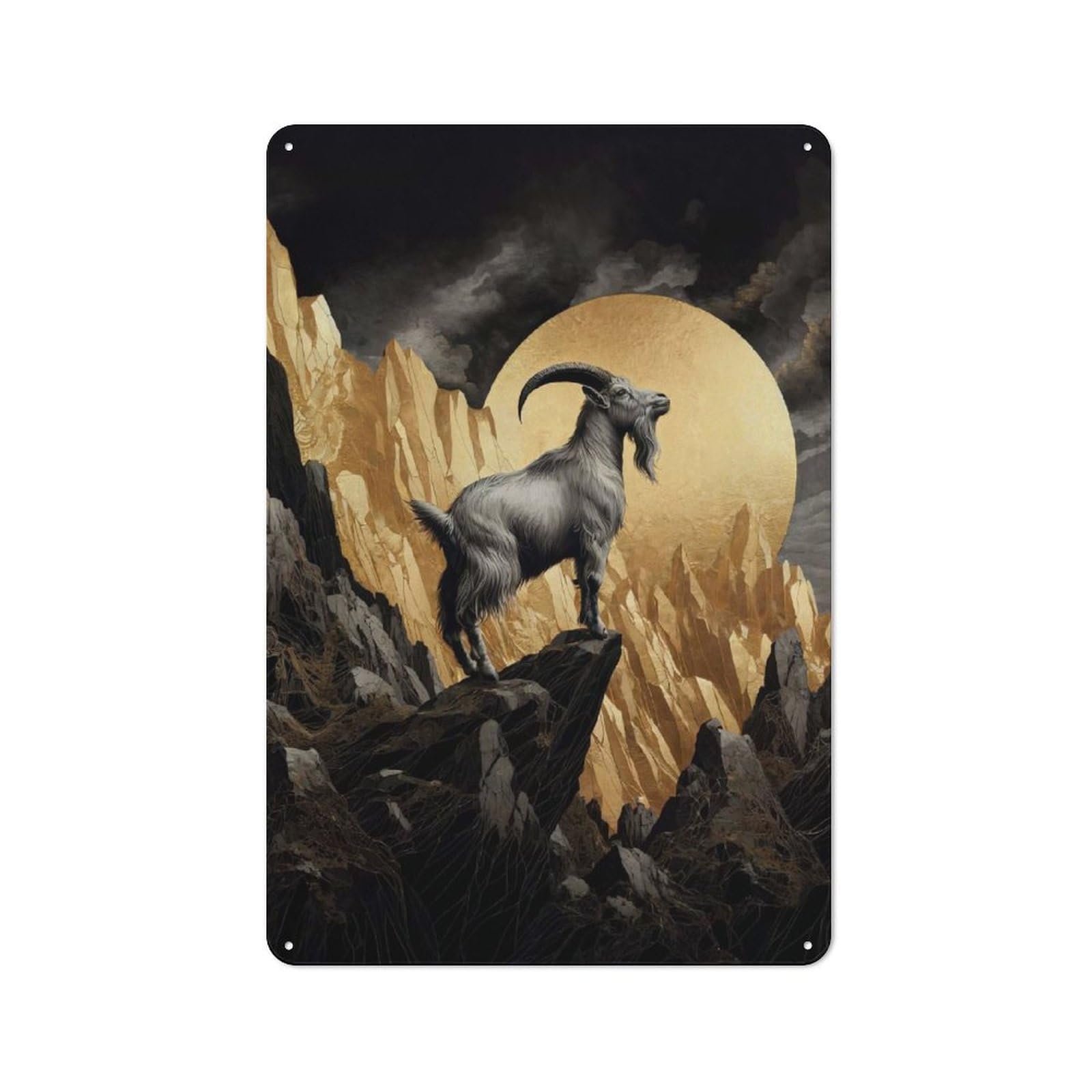 Junmoney Gold X Mountain Goat Tin Sign 30X20cm With For Garage Wall, Retro-Style Decor, For Vintage Wall Decor Fans, For Metal Sign Collectors