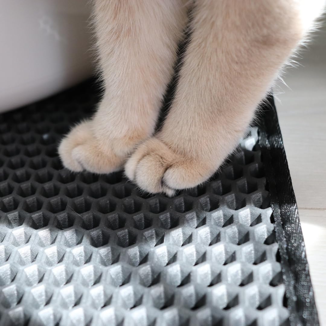 Katzenklo Matte XL (50x75 cm, Schwarz) - abwaschbar wasserdicht einfache Reinigung dank doppeltem Klettverschluss Katzenstreu Matte Katzenhygiene Katzentoilette Katzen WC