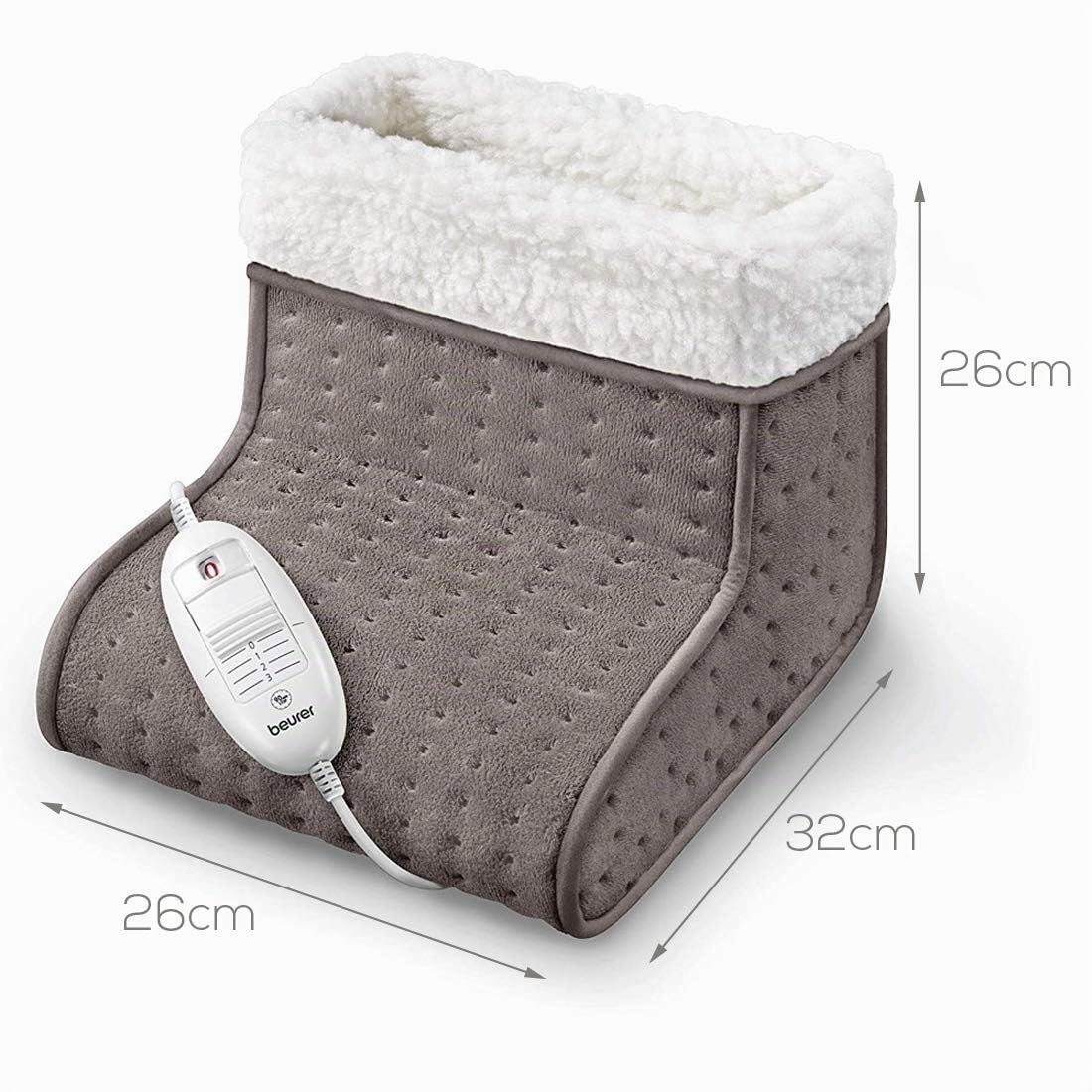 Beurer FW20UK Cosy Fußwärmer - Taupe | Elektrischer Fußwärmer für kalte Füße | 3 Temperaturstufen | Kuscheliges Teddyfleece-Futter | weich und atmungsaktiv | geeignet bis Schuhgröße 47 | waschbares