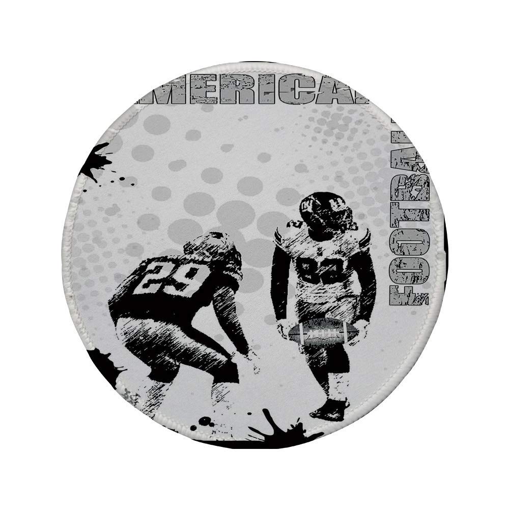 Non-Slip Rubber Round Mouse Pad,Sports,Grungy American Football Image International Team World Cup Kick Play Speed Victory,Black White,7.9"x7.9"x3MM