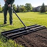 Lawn Leveling Rake - 35 x 10 Large Rake for Soil, Heavy Duty Yard Leveling Rake, 6.5FT Long Handle, 2mm Thickened Stainless Steel Lawn Leveler, Wide Ground Leveling Tool for Dirt and Sand, with Gloves