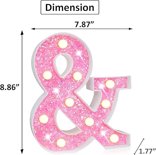 Miniatura 8 de Letras rosas iluminadas, letras del alfabeto con purpurina, letras LED de marquesina de color rosa, funcionan con pilas, para iluminar por la noche,