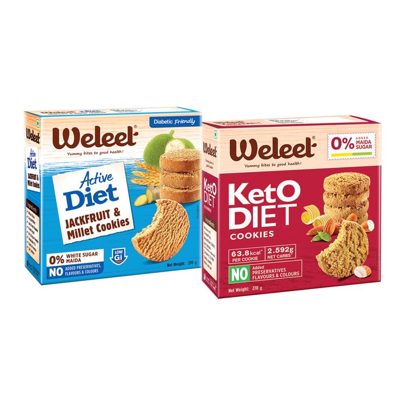 Image of Weleet Keto Diet and Jackfruit & Millet Healthy Digestive Cookies |Home /Office Snack, Low Gi, Diabetic Friendly| Free of White Sugar & Maida, Free from Added Preservatives|Pack of 2 (270gm)