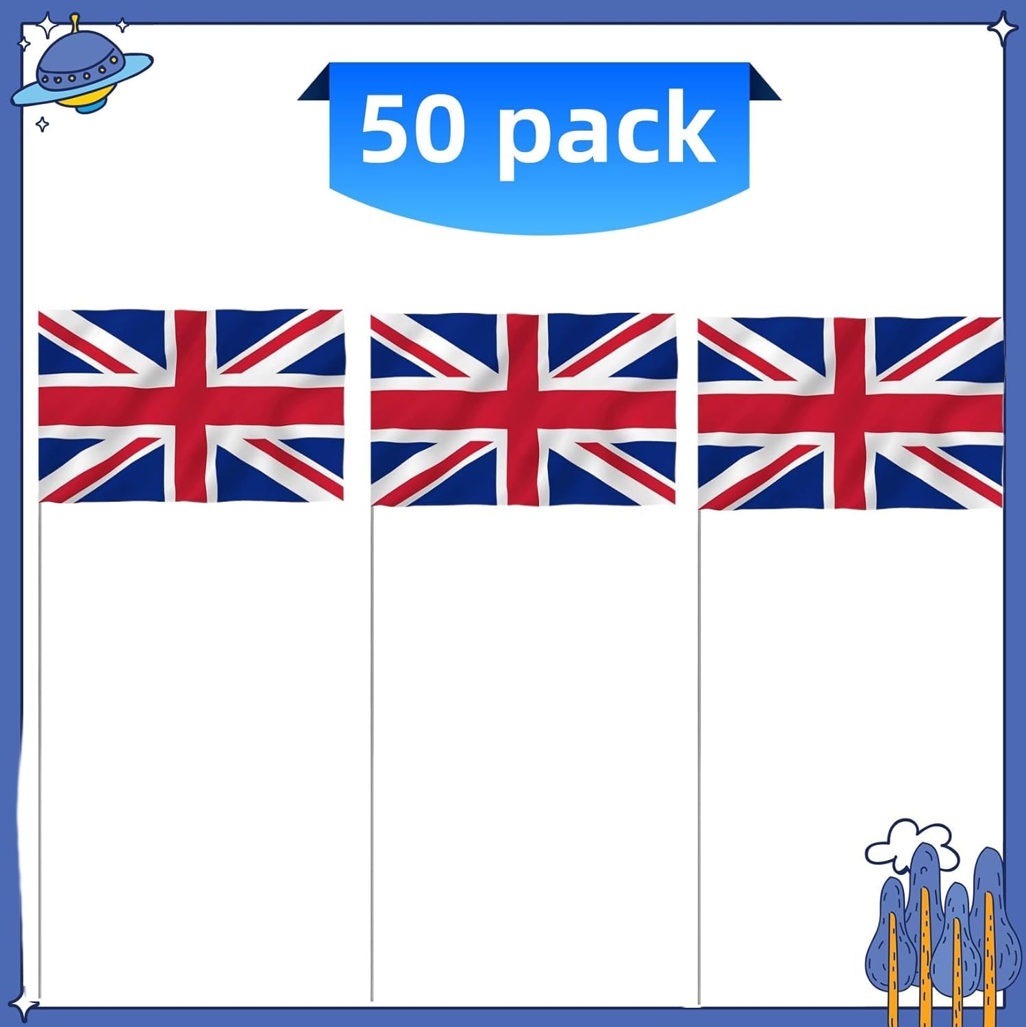 50 Pack 4.92"x3.81" Marking Flag Union Jack UK Flag with 15.3" Steel Pole Yard Markers Flags Landscape Sprinkler Flags Dog Fence Britain for Fence Yard Lawn PVC - Image 3