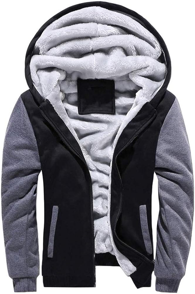 Heren Hoodie Winter Warm Hoodies met Rits Heavyweight Fleece Sweatshirt met Capuchon Lange Mouw Hoody Oversize Jack met Capuchon Trui met Capuchon(Zwart Grijs,L