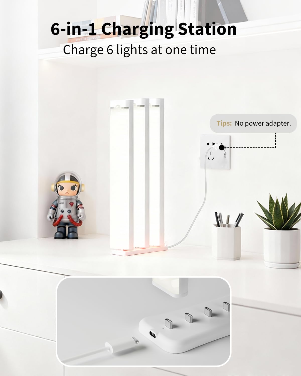USB-Unterschrank-Ladestation mit 6 Typ-C-Ladeanschlüssen, 2er-Pack, tragbares Licht mit Bewegungssensor für den Innenbereich, Multi-Lichtspeicher und Ladestation