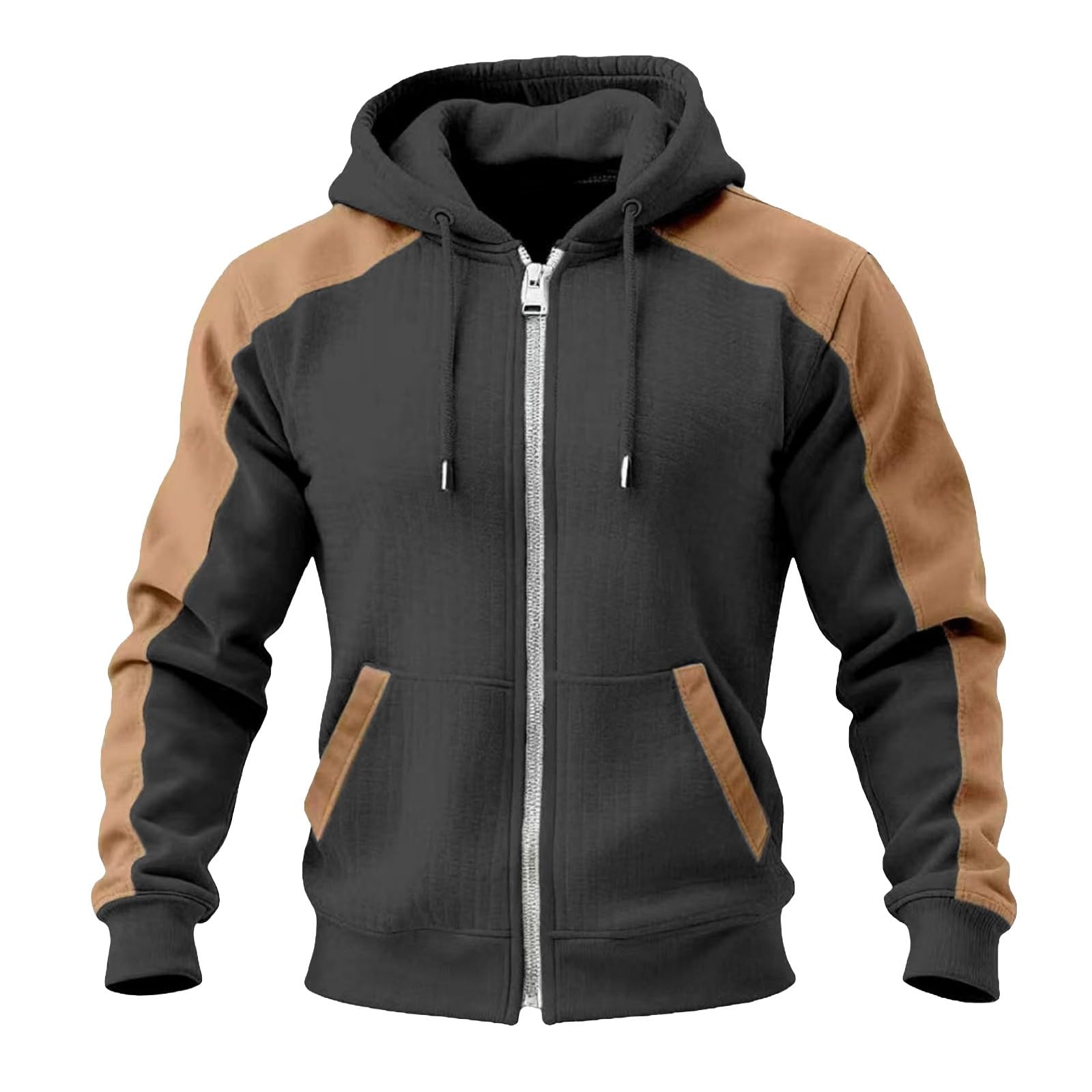 Felpa con cappuccio da uomo in finta pelle patchwork capispalla | Felpa con cappuccio con zip da uomo UK design patchwork a contrasto Comfort Fit uso quotidiano regolabile con coulisse