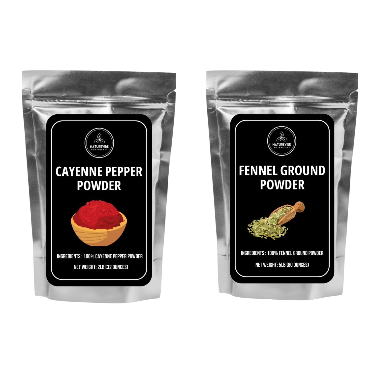 Cayenne Pepper Powder 2lb and Fennel Seed Ground Powder 5lb | Spice Combo for Cooking & Seasoning | Value Combo Pack