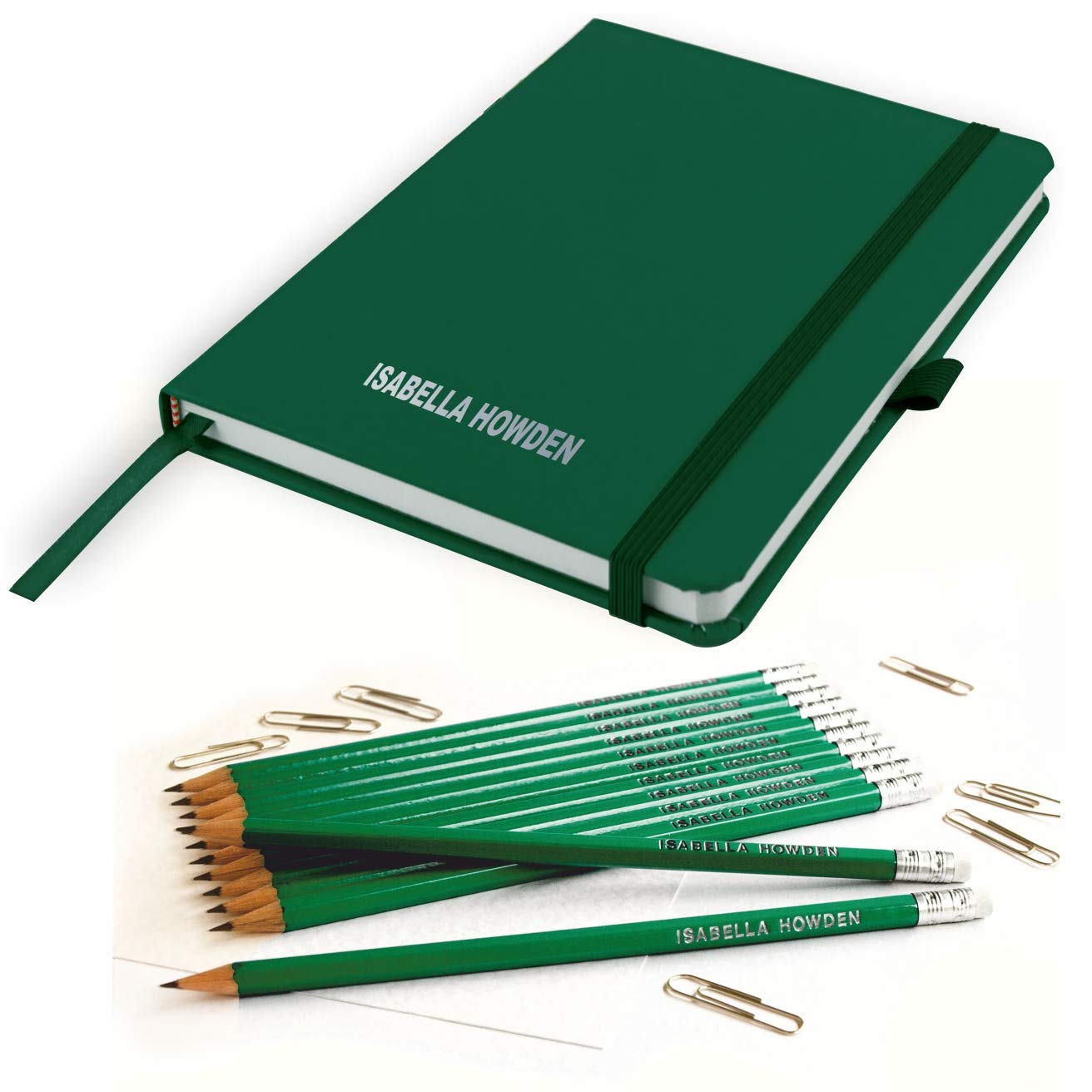 That's My Pencil Personalised Notebook and Matching Pencils -Printed with Name (Bottle Green)