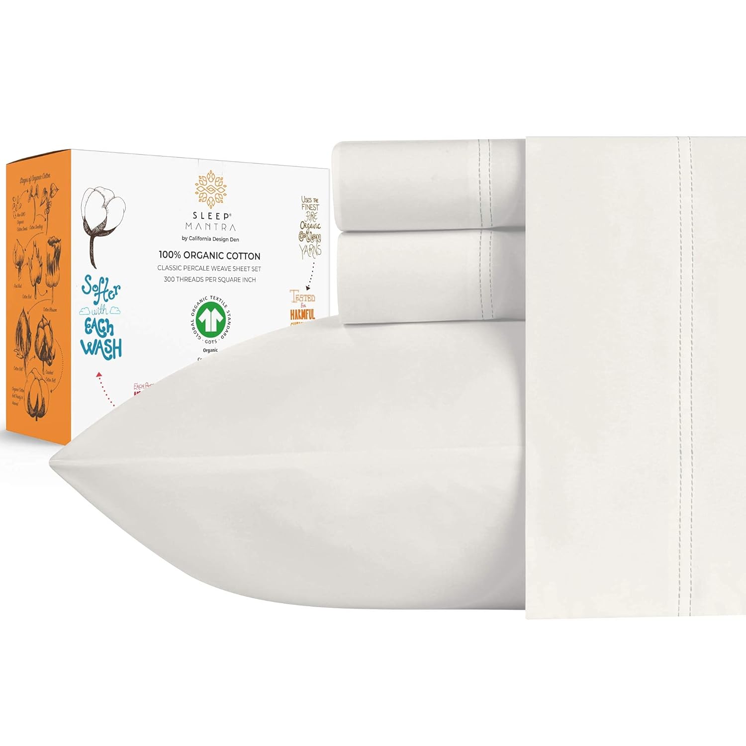 100 Organic Cotton Bed Sheets Crisp and Cooling Percale Weave, Easy