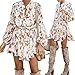 Produktbild HOHOFA Damen Sommerkleid, Tunika, mit Ärmel, Bedruckt, sexy, V-Ausschnitt, für Damen, Weiß Medium