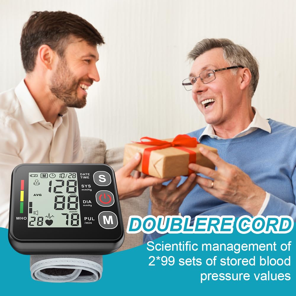 Tensiómetro de Muñeca, Tensiometro Muñeca con Pantalla Grande, Portátil Aparelho de Medir Tensão Arterial, Wrist Blood Pressure Monitor para Uso Doméstico o Al Aire Libre (Negro)