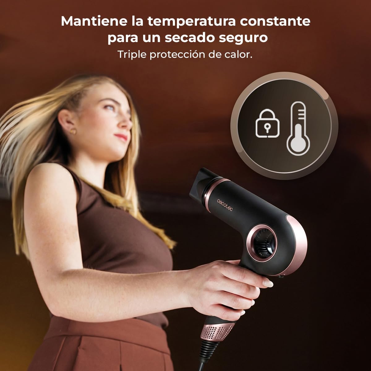 Cecotec Secador de Pelo Iones - 6 Accesorios - DryGlam Waves 6in1 Sensor Black. 1400W, 110000rpm, Tecnología de Sensor de Distancia, Triple Protección Calor, Memoria, 3 Velocidades y 5 Temperaturas