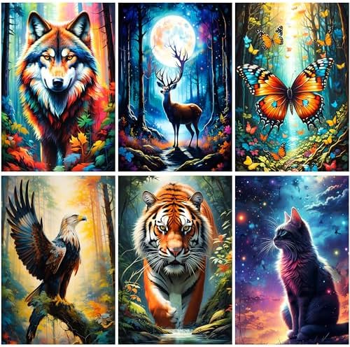 FURDOHAI 6 Pack Diamond Art Kits for Adults and Beginners 5D Diamond Art Kits,DIY Forest Animals Collection Diamond Art Packs Gem Art Wall Decor 11.8×15.7inch (Forest)