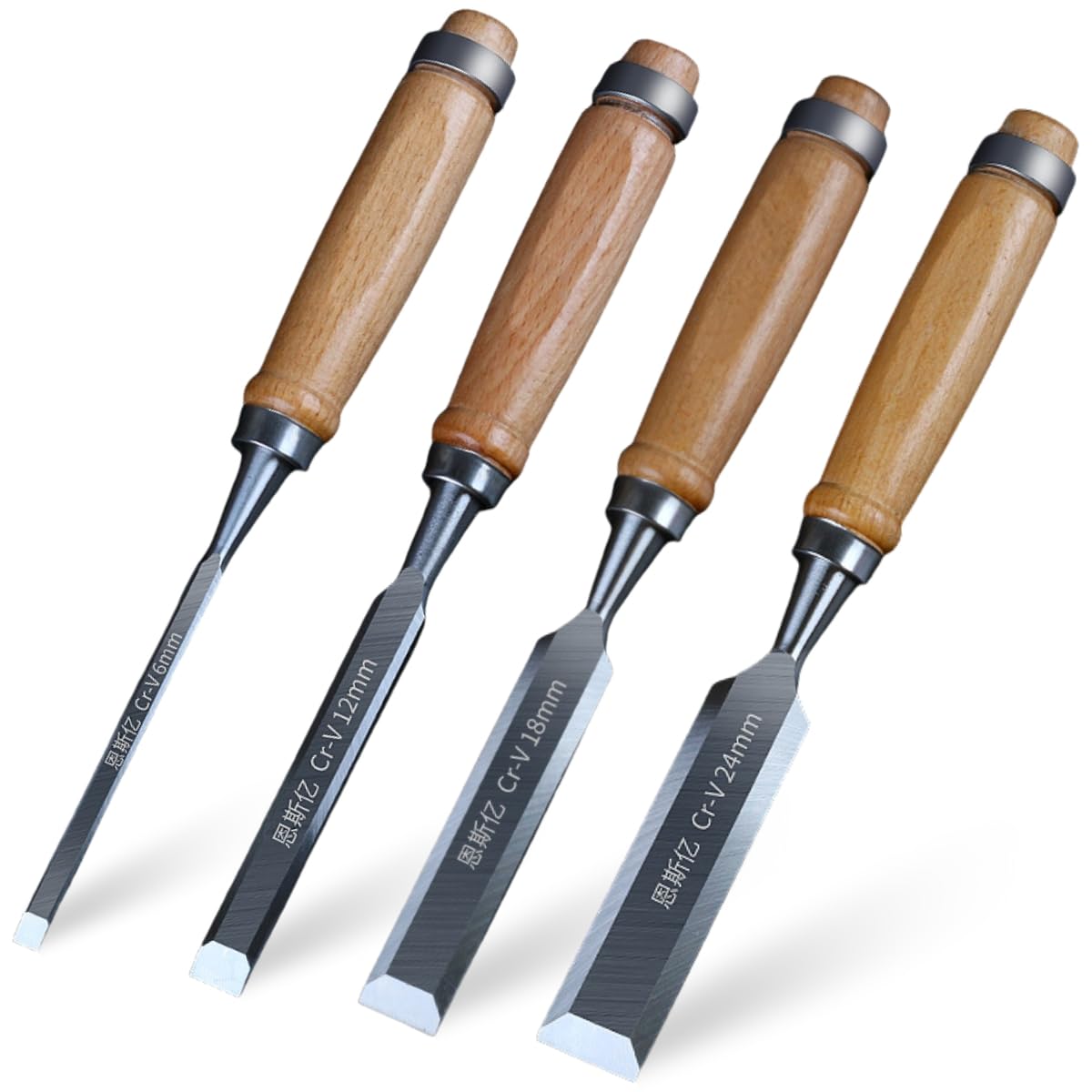 SALUDABLE Wood Chisel Set of 4 Flat Chisels 6 12 18 24mm Woodworking