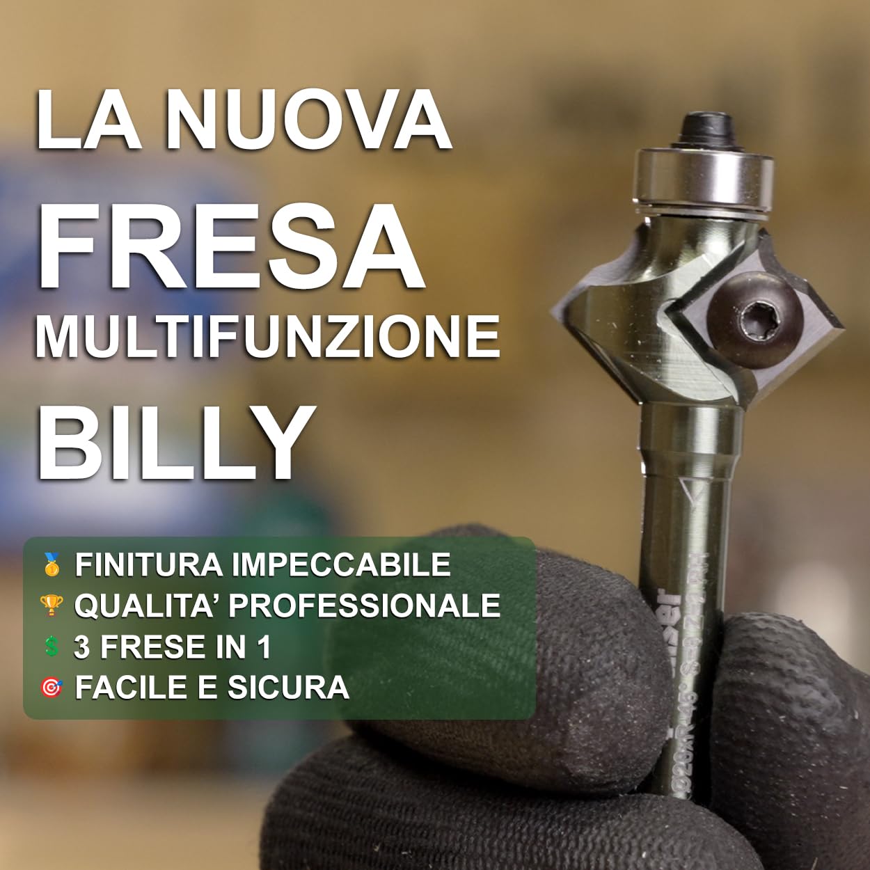 Fraiser Billy - fresa per smussare 45 gradi e raggio 3 concavo, con cuscinetto, per legno e derivati - gambo 8 mm - utensile professionale per fresatrice manuale, rifilatore e banco fresa