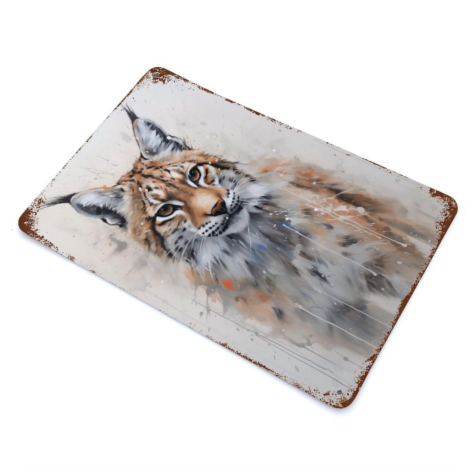 Rust Effect Portrait of Lynx Decorative Tin Sign 11.8"x7.9", Farmhouse Wall Decor for Patio, Garden Room And Bar Decor
