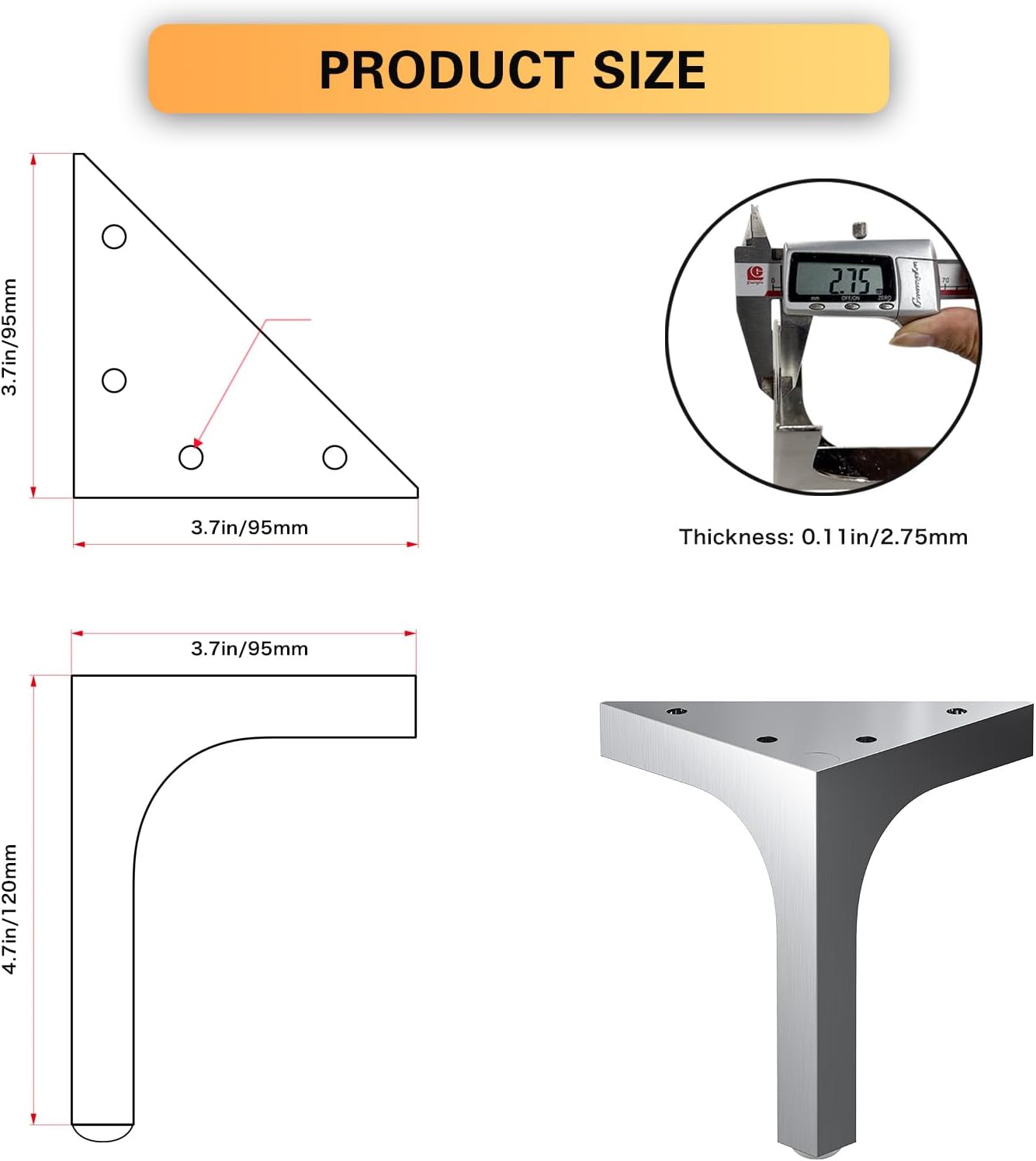 Lab Rated 1600lb Capacity - 4.75 Inch Modern Satin Nickel Furniture Legs, 4 Pack Solid Stainless Steel Square Table & Cabinet Feet for DIY Vanity, Desk, Bench, Shelves