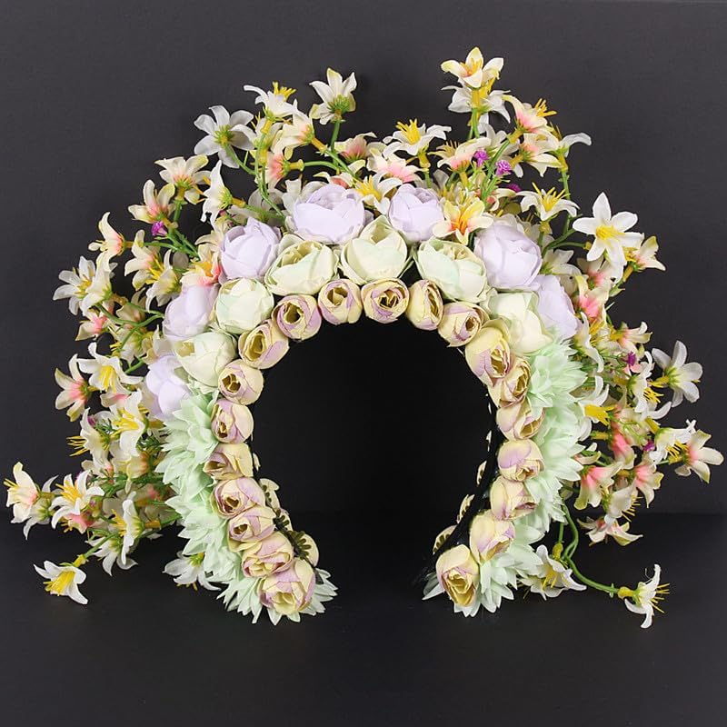 エスニックスタイルフラワーヘッドバンドファッショナブルな花花輪トレンディな髪飾り花柄ヘアアクセサリーパーティー用