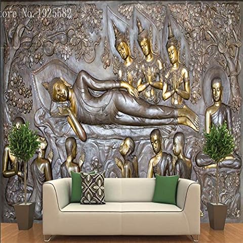 Custom 3D Stereoscopic Metal Embossed Buddha Statue Photo Wallpapers for Temple Thai Home Decor Mural Wall Paper 3D-250 * 175Cm Cover