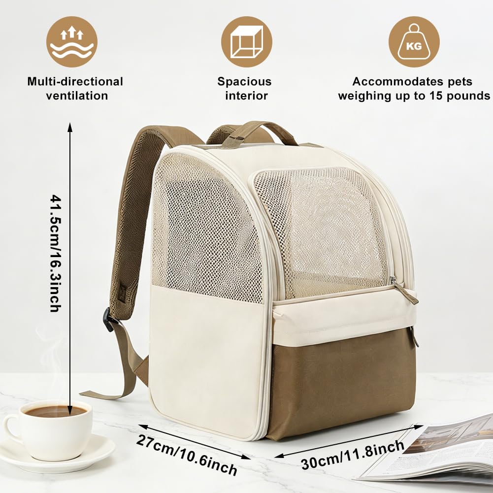 Haustier-Rucksack für Hunde & Katzen bis 15 kg – Ergonomischer Hunderucksack mit Netzfenster, formstabiler Katzenrucksack wasserdicht, komfortable Katzentransportbox für Wandern & Reisen