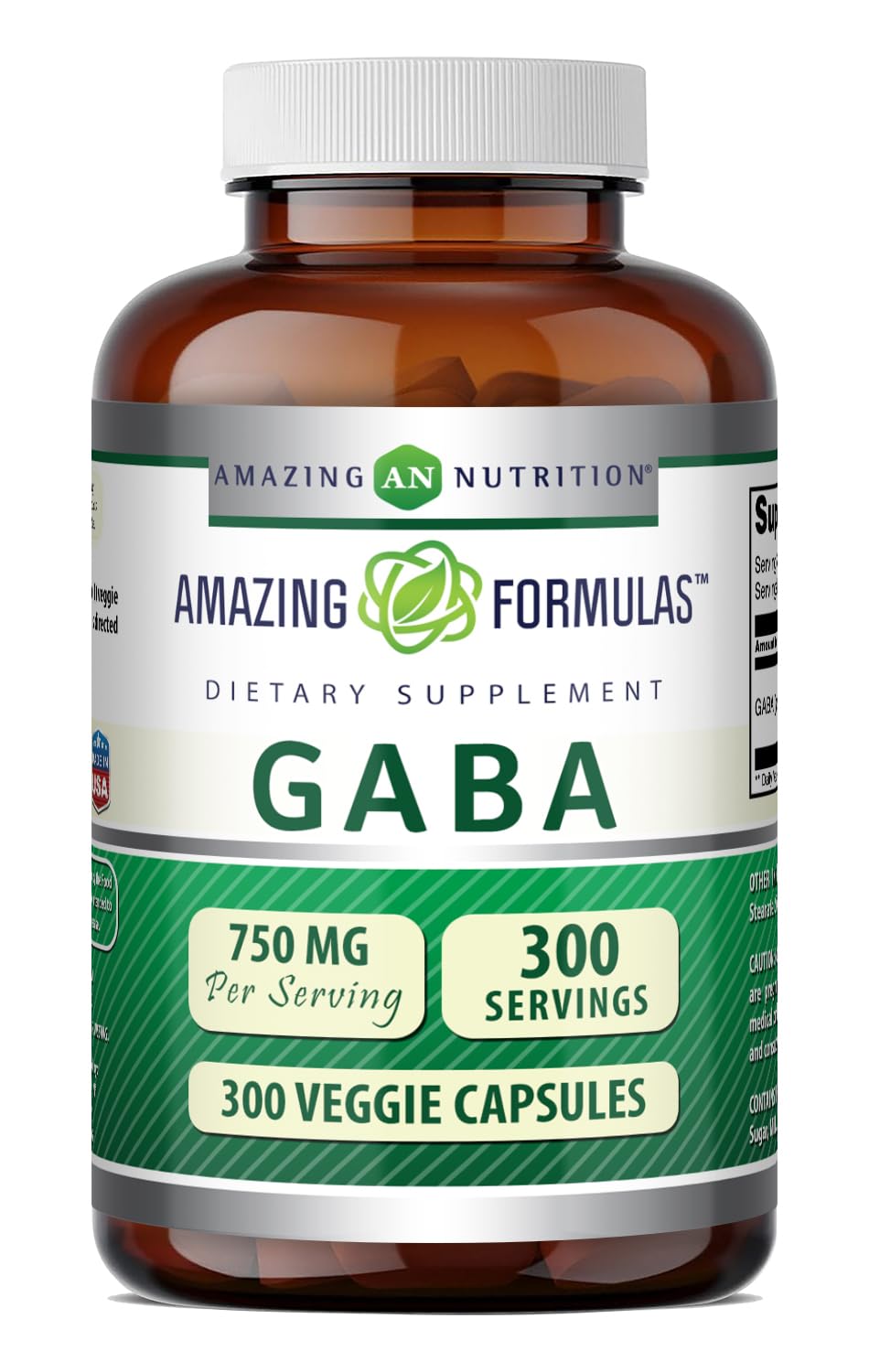 Amazing Formulas GABA 750mg Per Serving Veggie Capsules Supplement | Non-GMO | Gluten Free | Made in USA | Ideal for Vegetarians (300 Count) Unflavored - 300 Count
