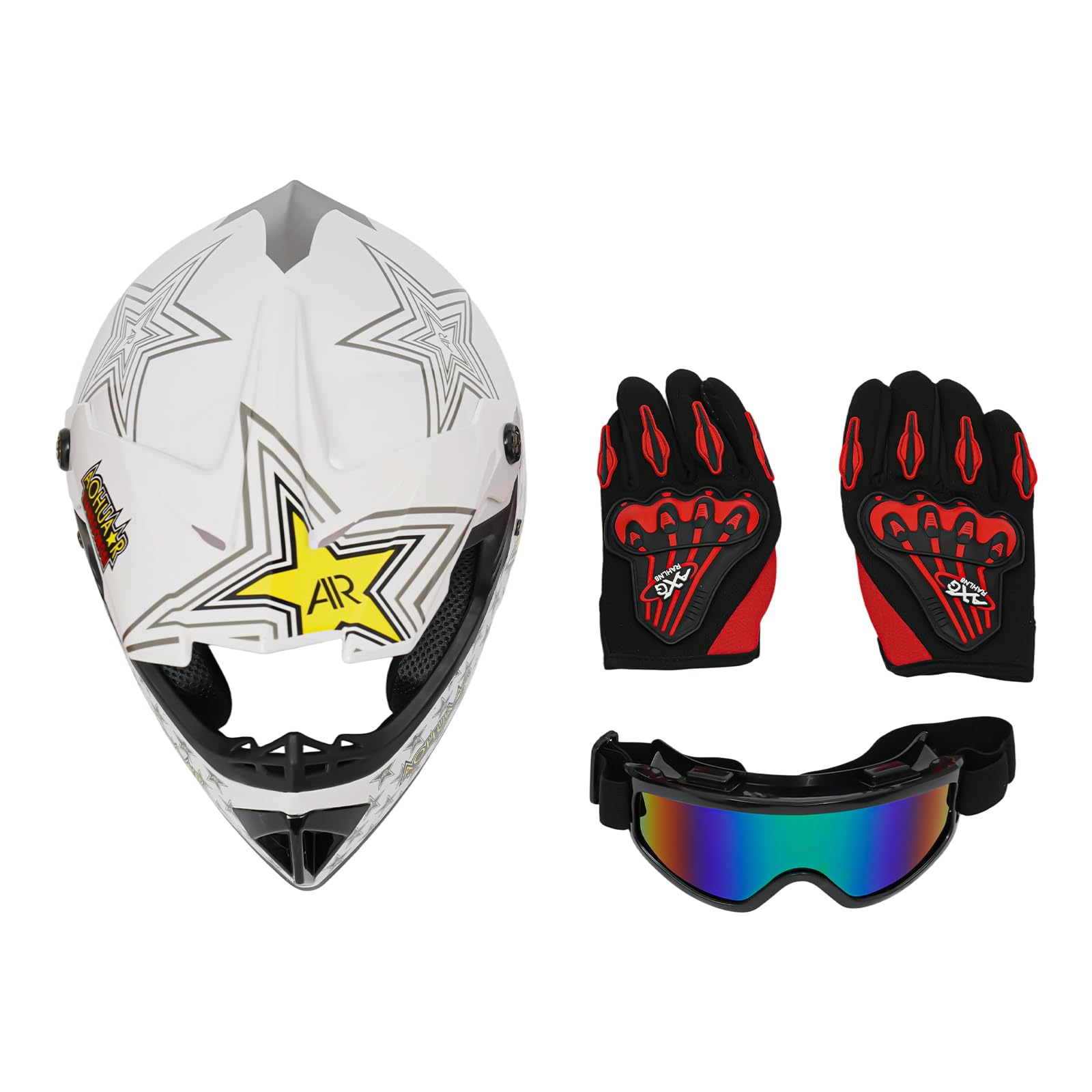 Delikatny wzór gwiazdy motocrossowy zestaw z okularami ochronnymi i parą