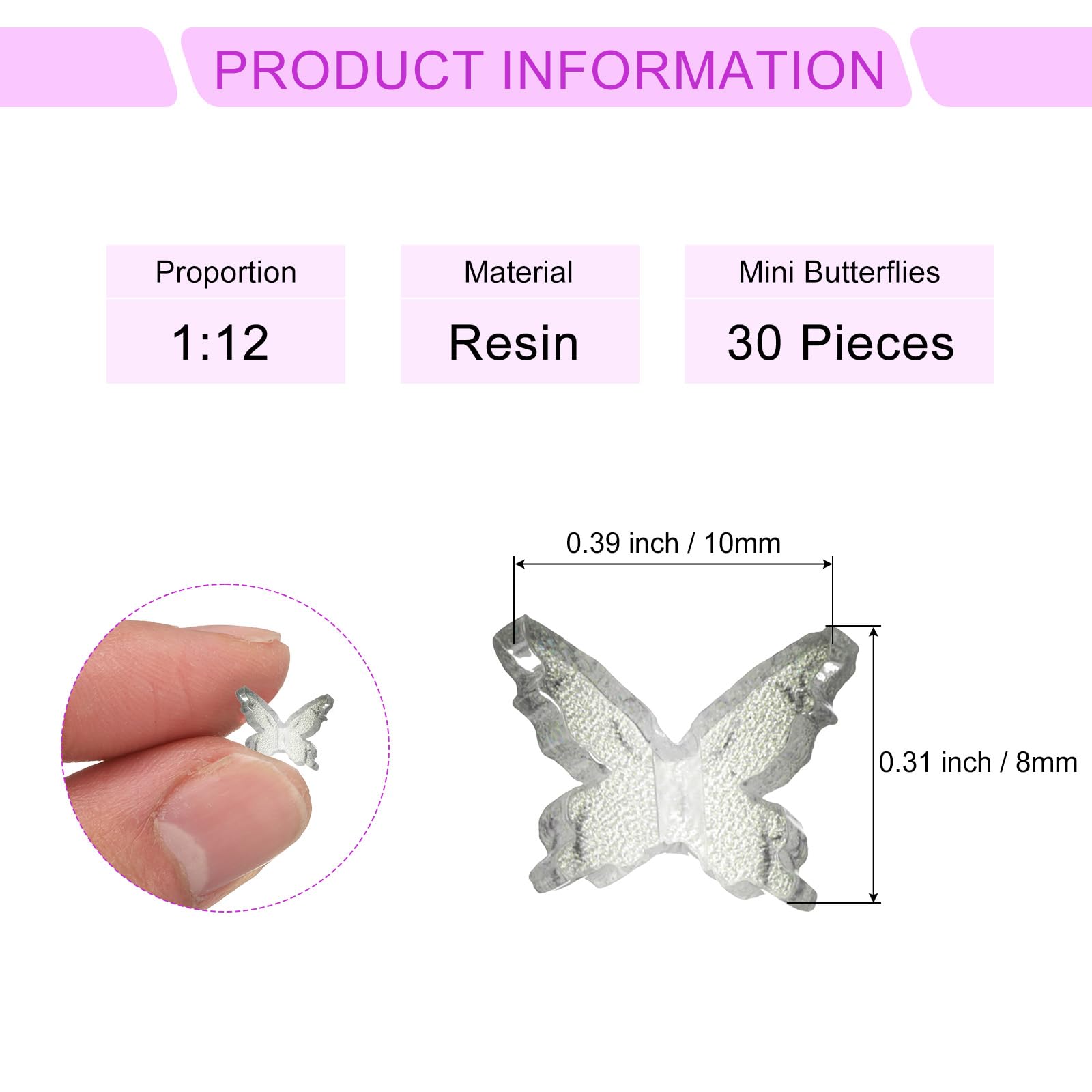 CoCud Mini Resin Butterflies, 8mm Length, Resin Miniature Dollhouse Accessories Clear Gray - Image 2