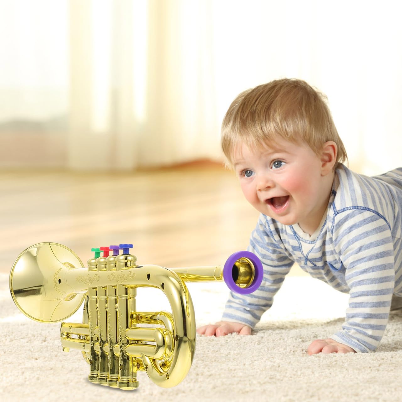 Jouet Trompette Enfants À Quatre Tons Instrument Musical Simulation En Plastique 14.17In Pour Éducation Musicale Et Développement Créatif